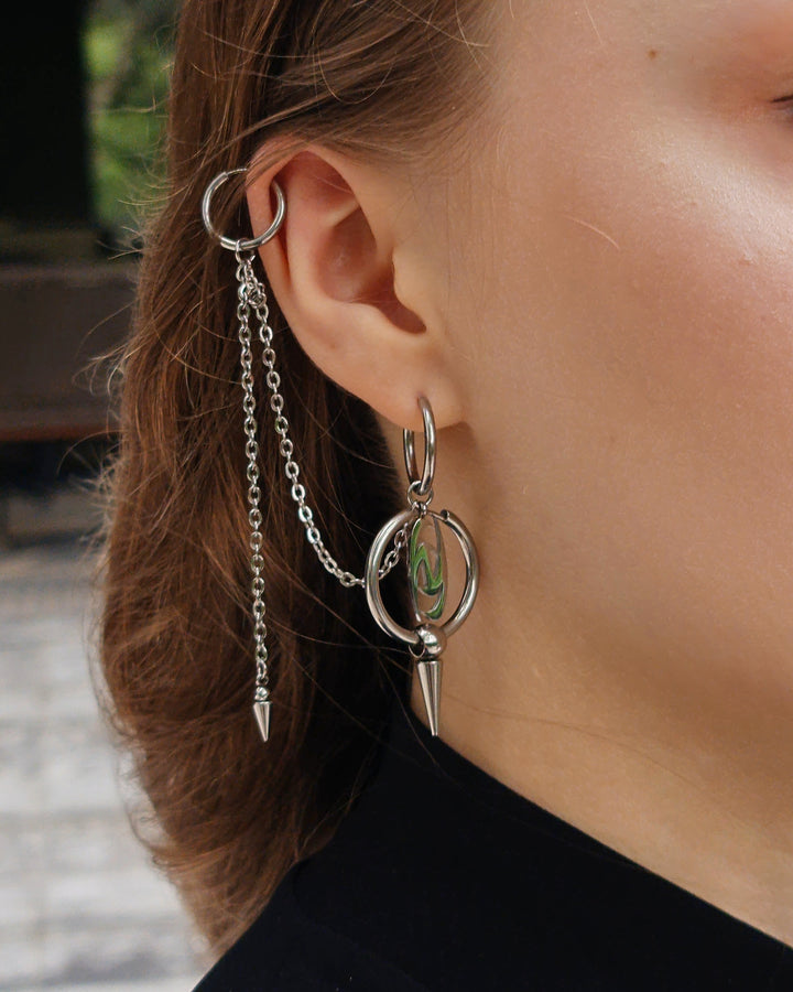 Ateez Spike and Chain Mismatched Earrings - Nikaneko