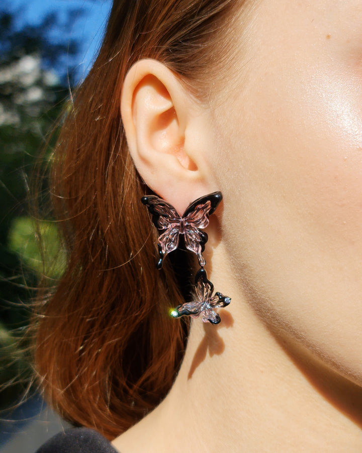 Crystal Butterfly Earrings Pink - Nikaneko