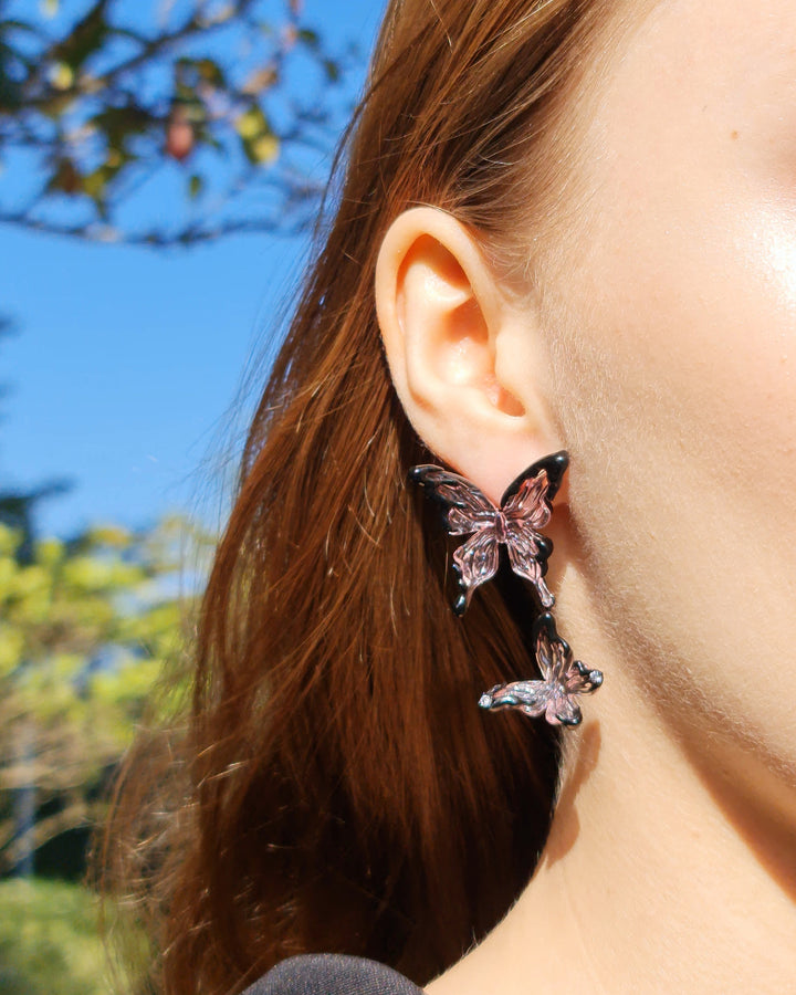 Crystal Butterfly Earrings Pink - Nikaneko