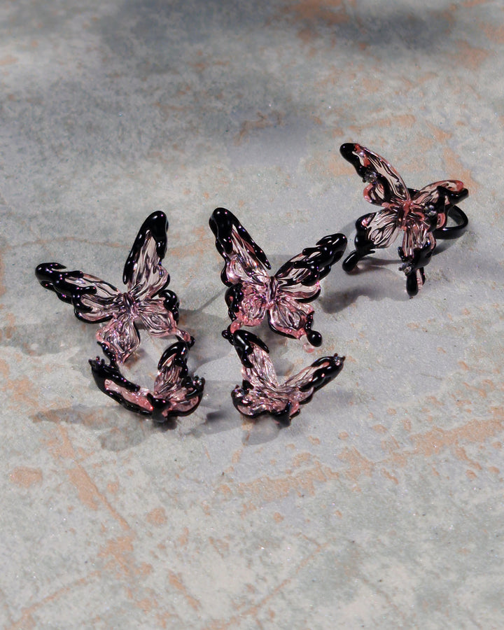 Crystal Butterfly Earrings Pink - Nikaneko