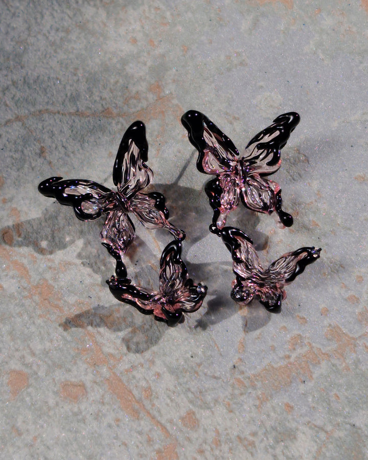 Crystal Butterfly Earrings Pink - Nikaneko