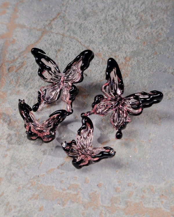 Crystal Butterfly Earrings Pink - Nikaneko