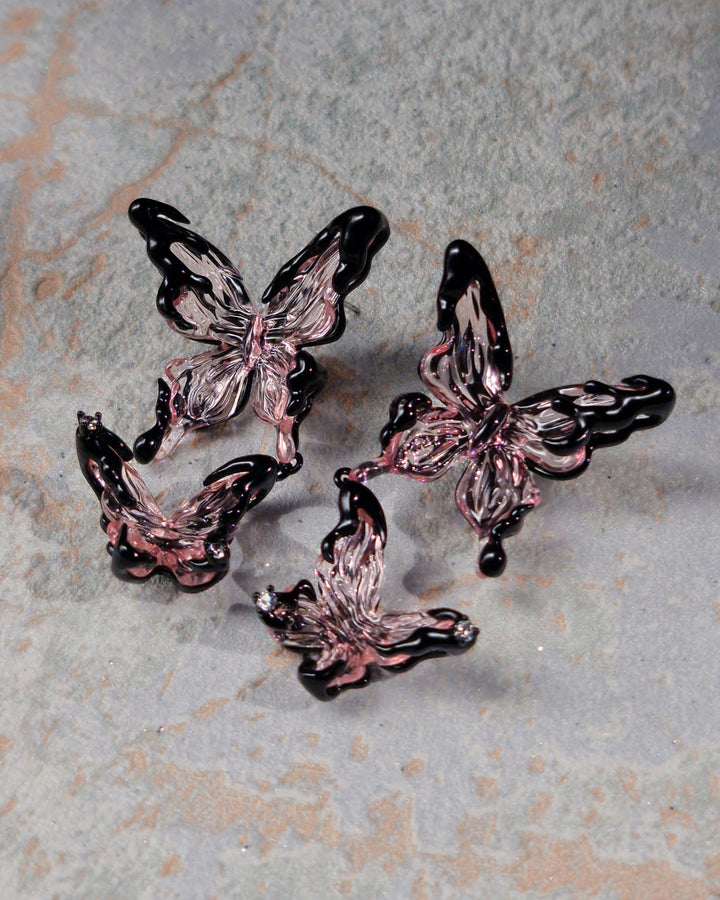 Crystal Butterfly Earrings Pink - Nikaneko