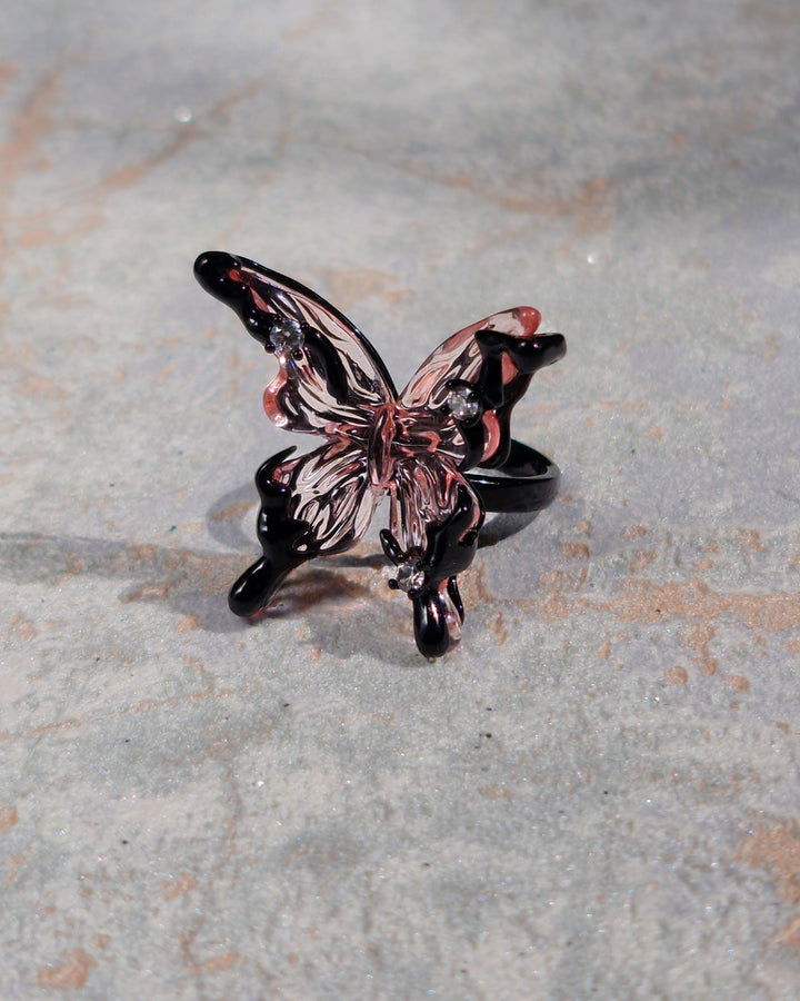 Crystal Butterfly Ring Pink - Nikaneko