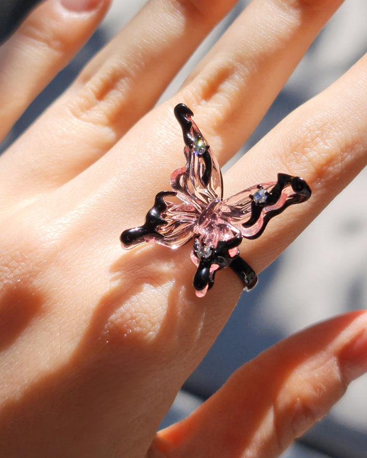 Crystal Butterfly Ring Pink - Nikaneko