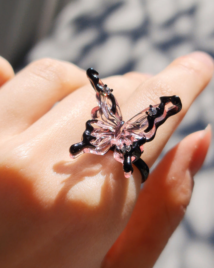 Crystal Butterfly Ring Pink - Nikaneko