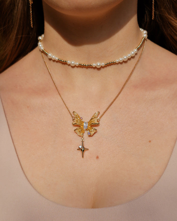 Honey Butterfly Double Layer Necklace - Nikaneko