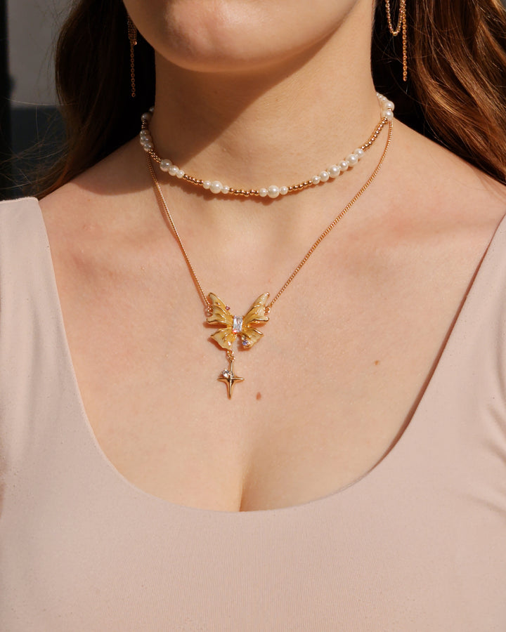 Honey Butterfly Double Layer Necklace - Nikaneko