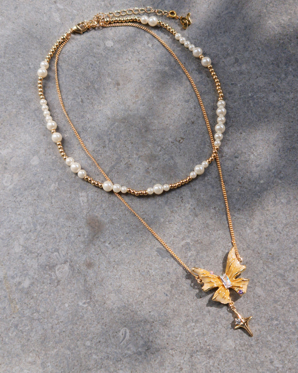 Honey Butterfly Double Layer Necklace - Nikaneko