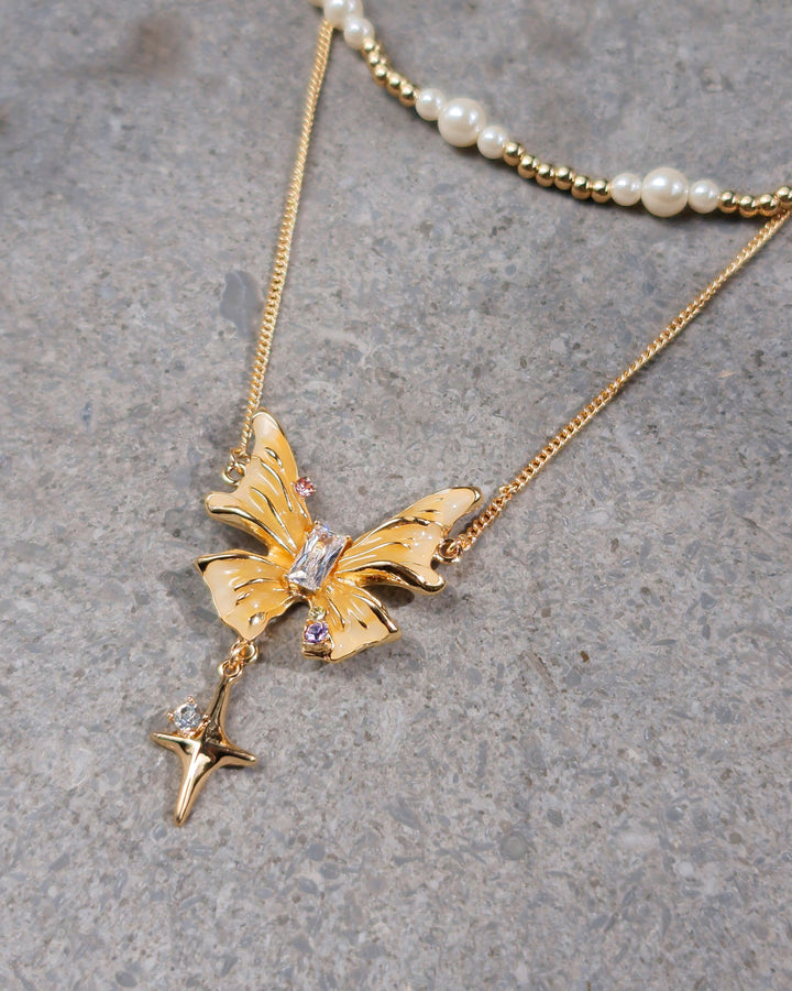 Honey Butterfly Double Layer Necklace - Nikaneko