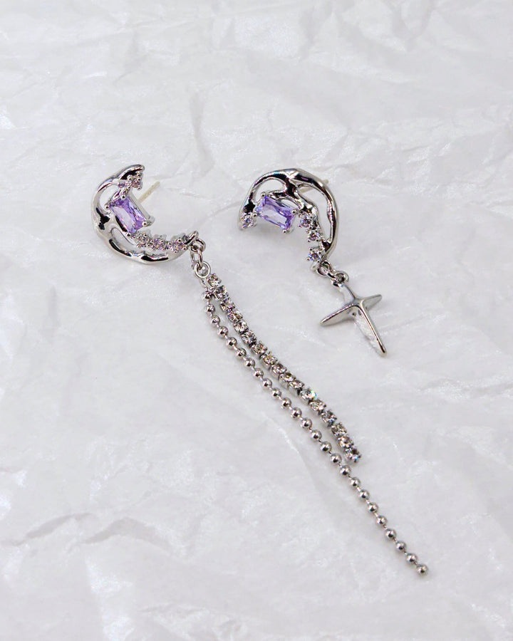 Lavender Moon Mismatched Earrings - Nikaneko