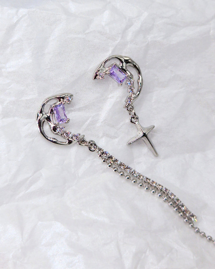 Lavender Moon Mismatched Earrings - Nikaneko