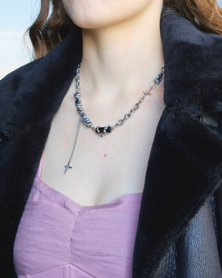 Nightfall Onyx Necklace Silver Rocks - Nikaneko