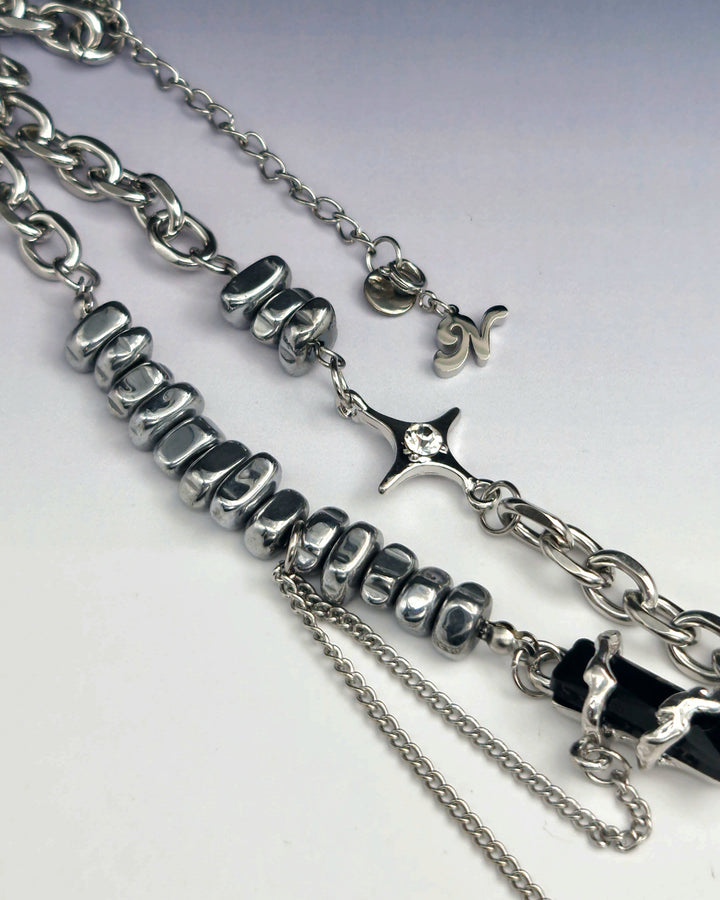 Nightfall Onyx Necklace Silver Rocks - Nikaneko