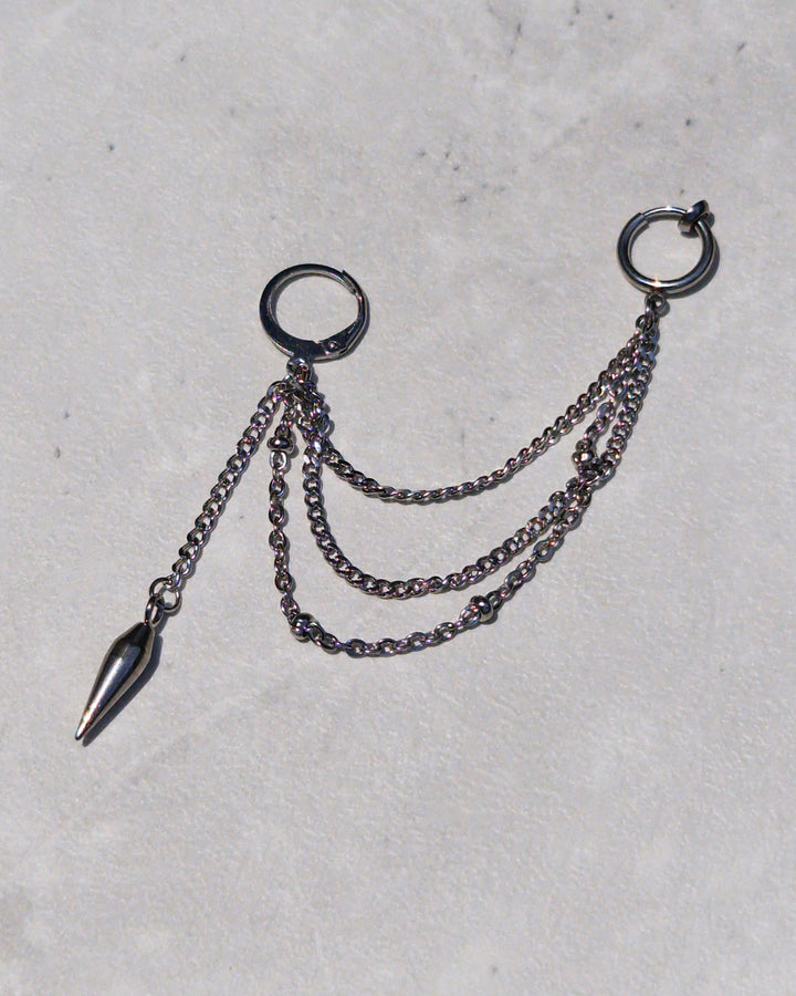 Triple Chain Spike Dangle and Drop Earring - Nikaneko
