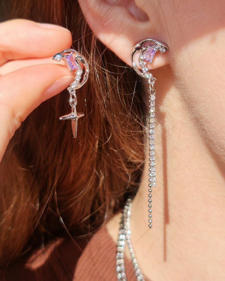 Lavender Moon Mismatched Earrings - Nikaneko