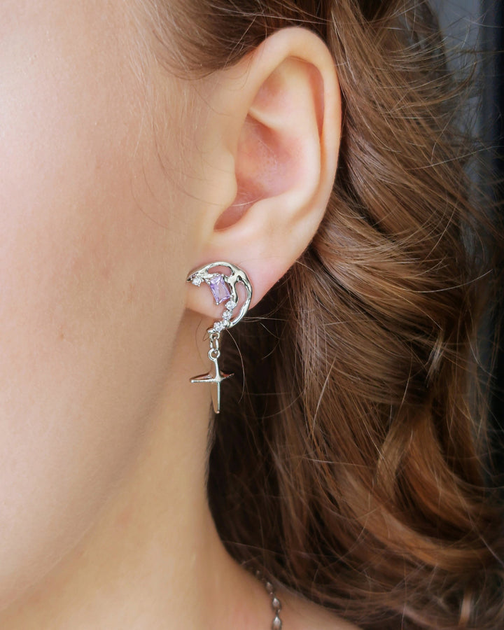 Lavender Moon Mismatched Earrings - Nikaneko