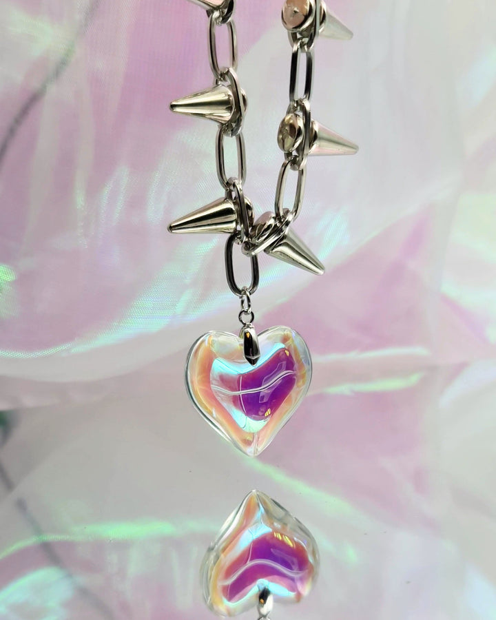 Rainbow Heart Spiky Chain Necklace - Nikaneko