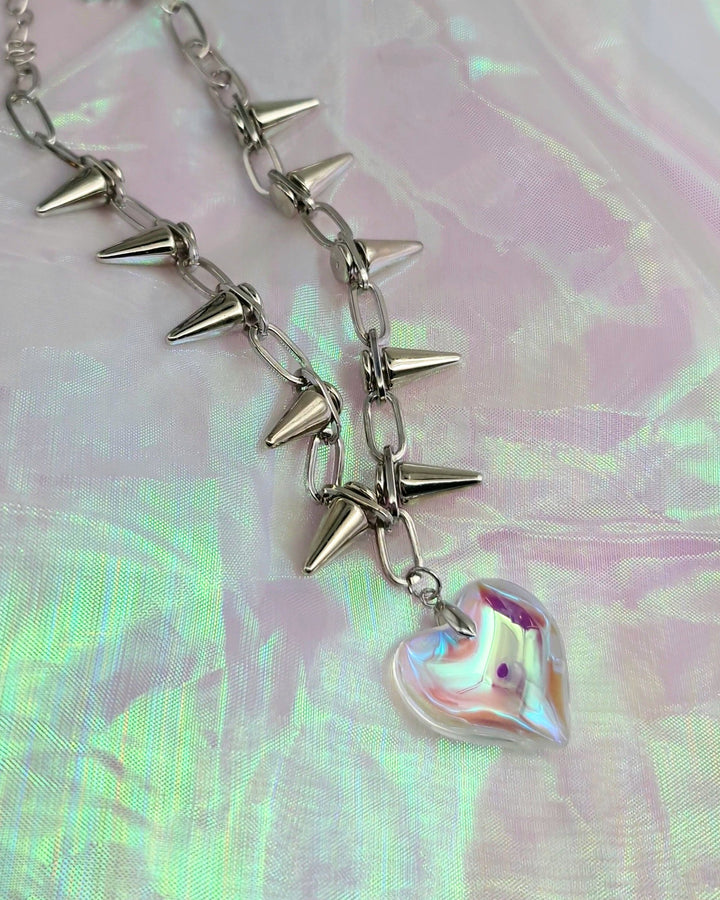 Rainbow Heart Spiky Chain Necklace - Nikaneko
