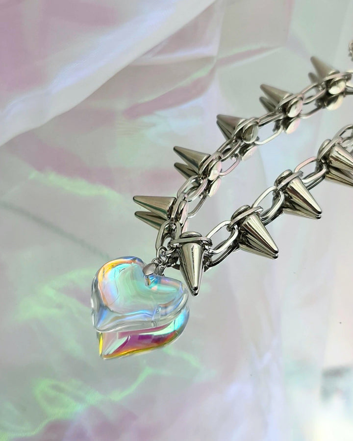Rainbow Heart Spiky Chain Necklace - Nikaneko