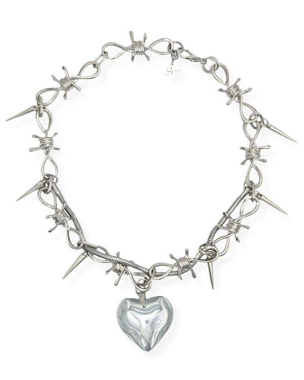Silver Heart Spiky Chain Necklace - Nikaneko