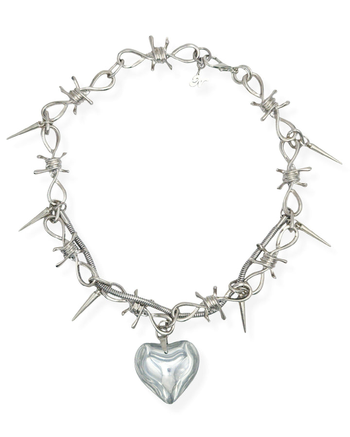 Silver Heart Spiky Chain Necklace - Nikaneko