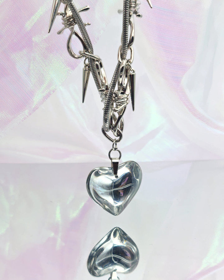 Silver Heart Spiky Chain Necklace - Nikaneko