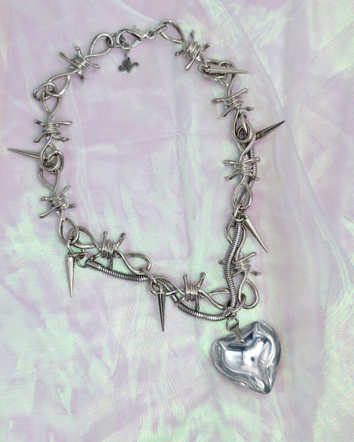 Silver Heart Spiky Chain Necklace - Nikaneko